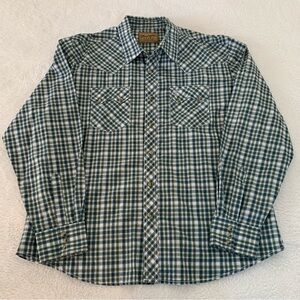 Men’s XXL WRANGLER RETRO Blue Green Plaid Pearl Snap Western Cowboy Cotton Shirt